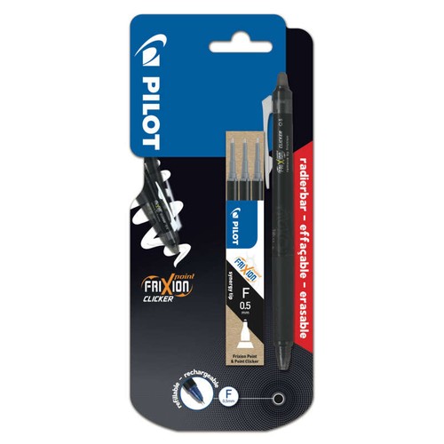 Pilot Frixion Point Clic 0.5 Fin Noir + 3 Recharges