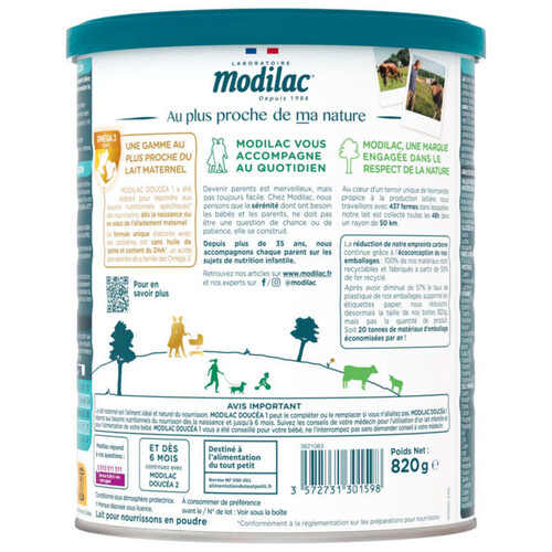 Lot de 6 boîtes de lait infantile Modilac doucea 1er âge 820g - Modilac