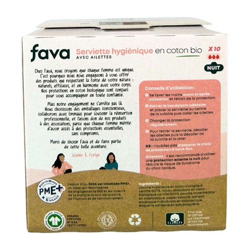 Fava Serviettes Hygiéniques Nuit Bio Avec Ailettes x10