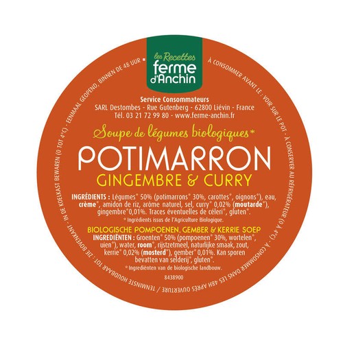 Ferme D'Anchin soupe bio potimarron gingembre & curry 500ml