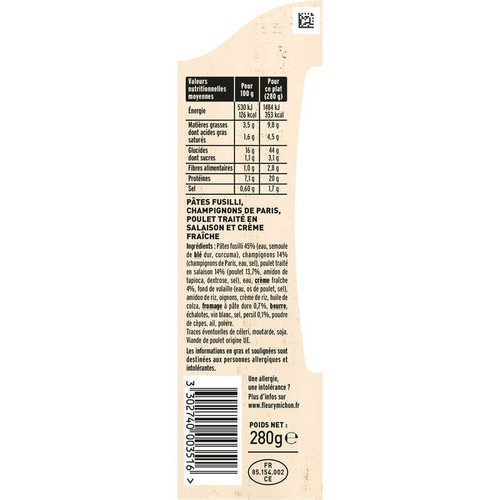 Fleury Michon Fusilli au Poulet Sauce champignon 280g