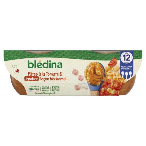 Blédina Idées de Maman Bols Tomates Pâtes Coquilles Jambon dès 12 Mois 2 x 200g