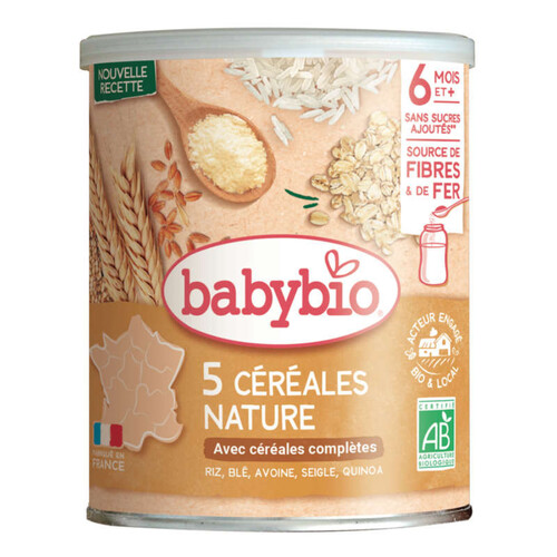 Babybio 3 céréales nature blé, avoine, riz 220g 