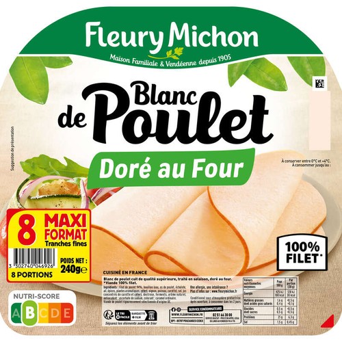 Fleury Michon Blanc De Poulet Nature 100% Filet x8 240g