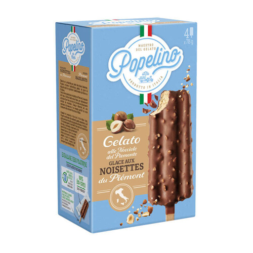 Popelino Bâtonnet noisette du Piémont enrobage chocolat noisette 4x78g
