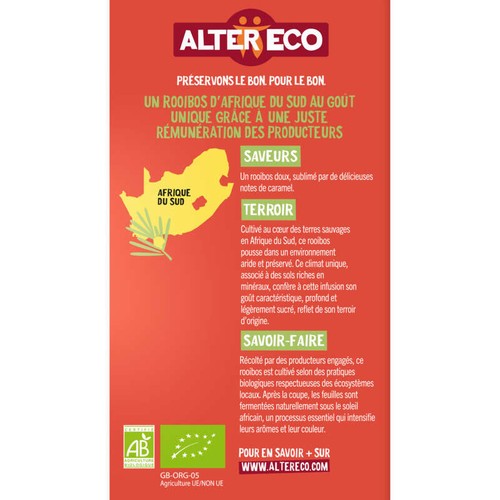 Alter Eco Rooibos Thé Rouge Sans Théine Bio & Equitable 20 Sachets 40g