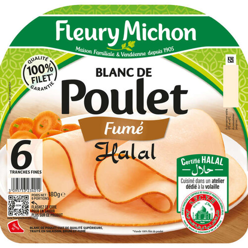 Fleury Michon Blanc De Poulet Fumé Halal Tranches Fines X6