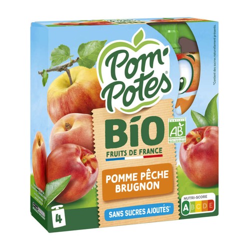 Pom'potes Compote Pêche Pomme Brugnon Bio 4x90g
