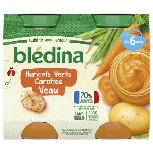 Blédina Pots Haricots verts Carottes Veau dès 6 mois 2x200g