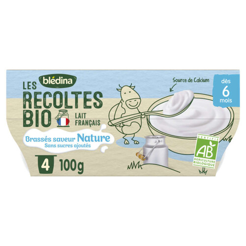 Bledina Brassés Bio Dessert Lacté Nature Dès 6 Mois 4x100g