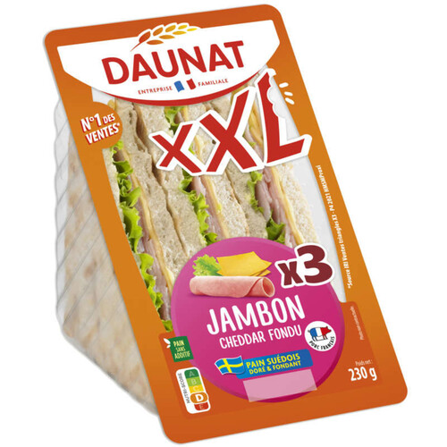 Daunat XXL Sandwich Jambon Cheddar Pain Suédois 230g