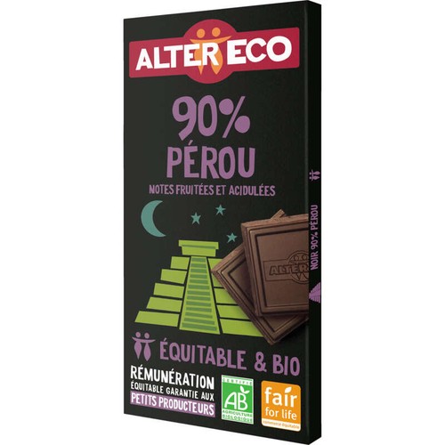 Alter Eco Tablette de Chocolat Noir 90% Pérou Bio 100g