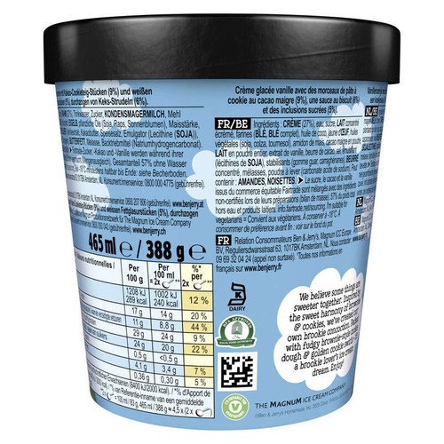 Ben & Jerry's Glace en Pot Brookieees & Cream 388g