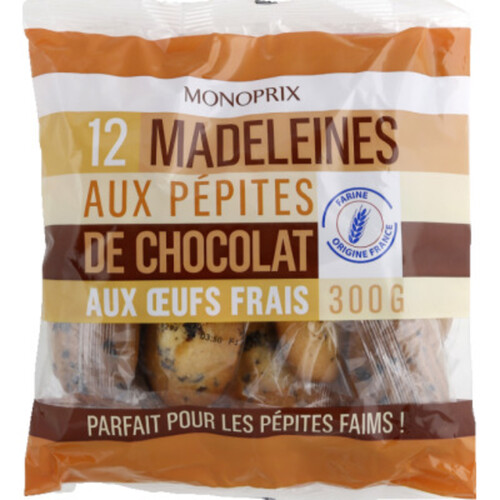 Monoprix madeleines aux pépites de chocolat x12 300g