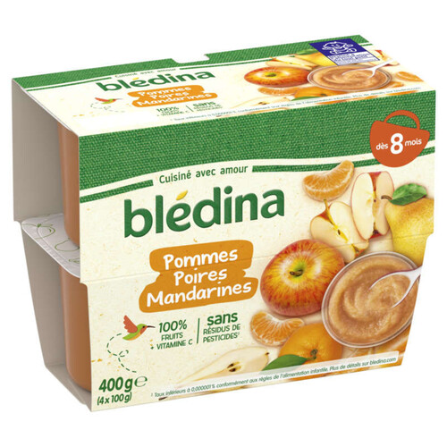 Bledina Coupelles Fruits Pommes Poires Mandarines 4X100g Dès 8 Mois