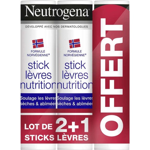[Para] Neutrogena Dermatologics Sticks Lèvres x2+1 Offert 3x4,8g