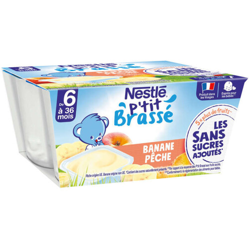 Nestlé P'tit Brassé Banane pêche dès 6 mois 4x90g