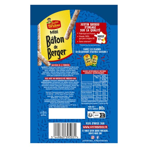 Justin Bridou Mini Bâtons de Berger Emmental 80g