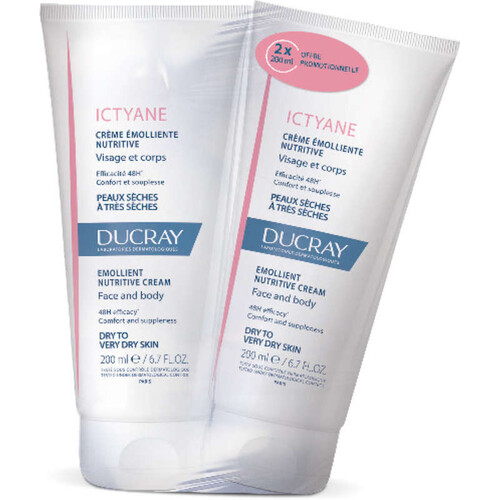 [Para] Ducray Ictyane Crème Emolliente Nutritive Visage & corps 2x200ml