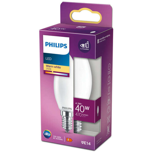 Philips Ampoule LED Flamme E14 40W Blanc Chaud x1
