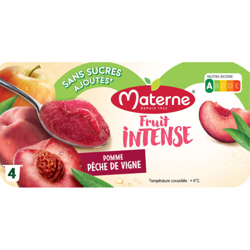 Materne Compotes Fruit Intense Pomme Pêche de Vigne 4*100g