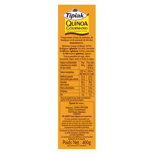 Tipiak Quinoa Gourmand 3 Quinoas & Blé Tendre 400g