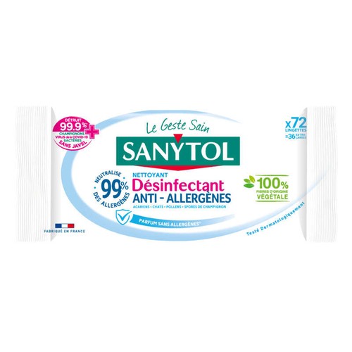 Sanytol Lingettes Désinfectantes Anti-Allergènes x72