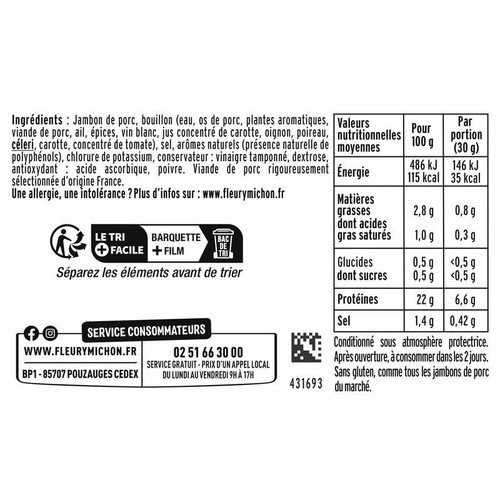 Fleury Michon Le Torchon Jambon  -25% De Sel x4