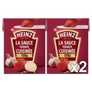 Heinz La Sauce Tomate Cuisinée en brique Ail & Oignons 2x210g.
