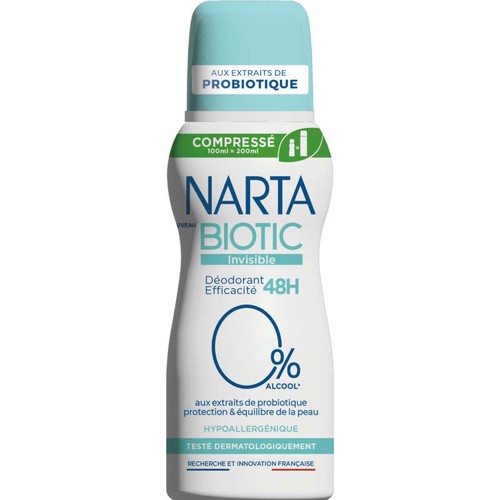Narta Biotic Déodorant aux Extraits Probiotiques 0% Alcool Invisible 300ml