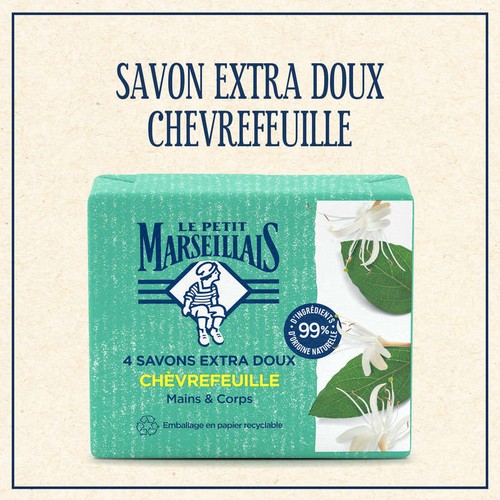 Le Petit Marseillais Savon Extra Doux Chèvrefeuille 4x100g
