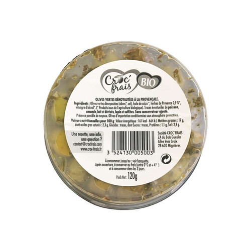 Croc Frais Olives Vertes de Grèce à la Provençale Bio 120g