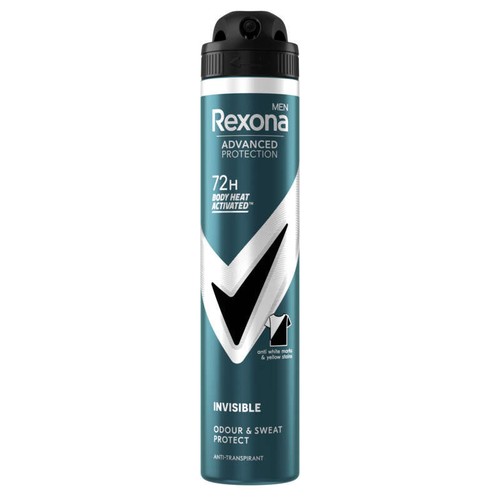 Rexona Men Déodorant Homme Spray Anti-Transpirant 72H Invisible Black & White 200Ml