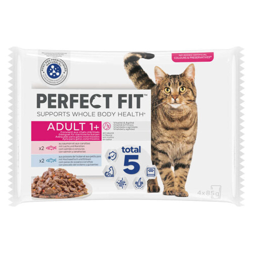 Perfect Fit Pâtée saumon et poisson pour chat stérilisé adulte 4x85g