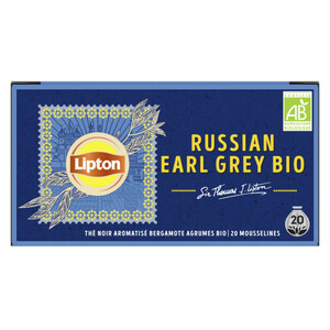Lipton Thé Noir Bio Russian Earl Grey 20 Sachets Mousseline 34g..