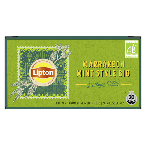 Lipton Thé Vert Bio Marrakech Mint 20 Sachets Mousseline