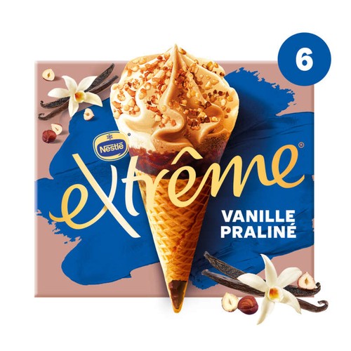 Nestlé Extrême Cônes Vanille Praliné cœur fondant Praliné 6x71g