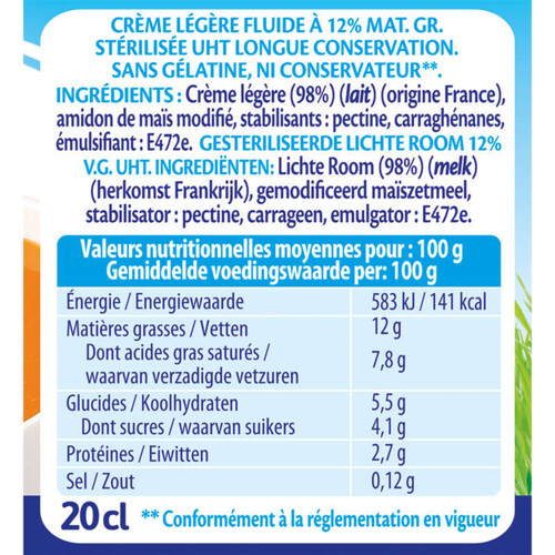 Bridélice crème légère fluide 12% 3x20cl