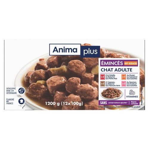 Casino Anima Plus Emincés en Sauce Chat Adulte x12 Pochons - 1200g