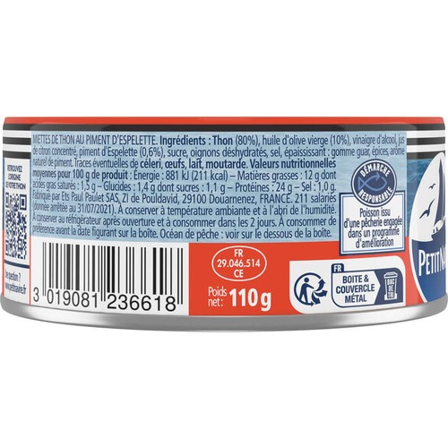 Petit Navire Thon Le Mariné Au Piment d'Espelette 110g
