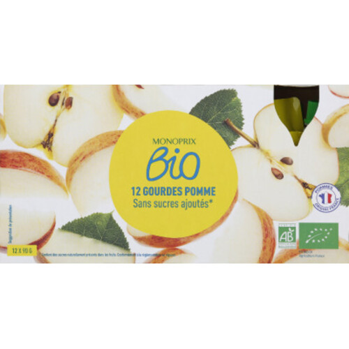 Monoprix Bio Gourdes pommes sans sucres ajoutés bio 12x90g