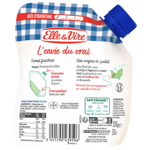 Elle&Vire Crème De Normandie Épaisse Légère 12% De Matière Grasse 33cl