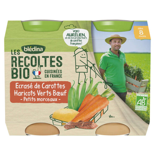 Les Récoltes Bio Repas Bébé Carottes Haricots Verts Boeuf 2x200g