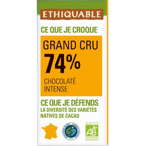 Ethiquable Chocolat Noir 74% Côte D'ivoire Bio 100g