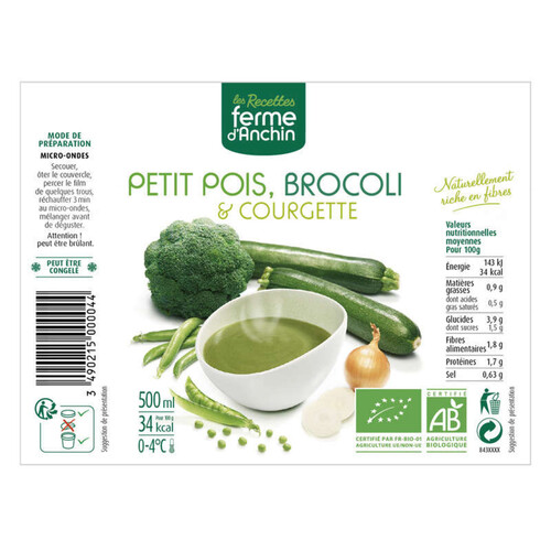 Ferme d'Anchin soupe Bio petits pois, brocoli & courgette 500ml
