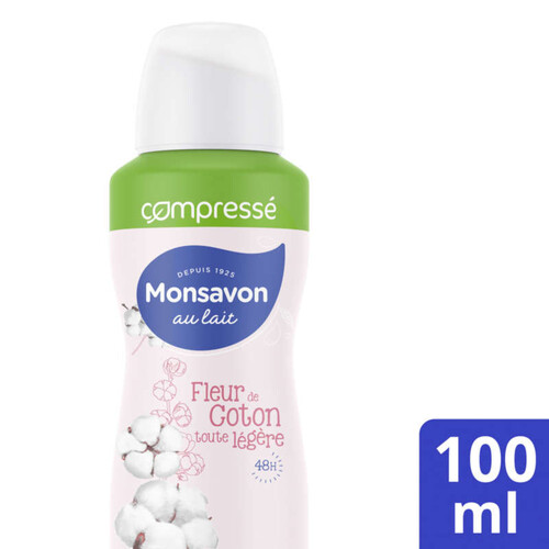 Monsavon Anti-Transpirant Spray Compressé Fleur de Coton Toute Légère 100ml