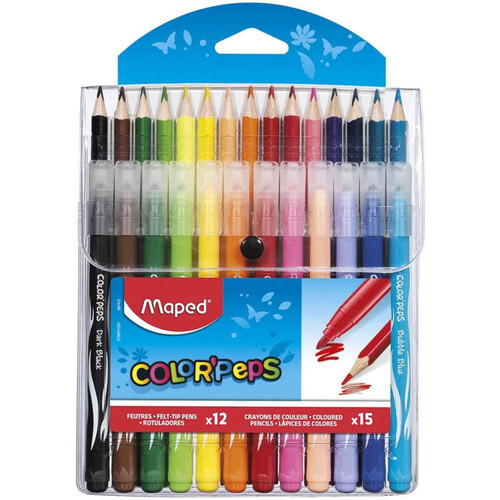 Maped 12 Feutres + 15 Crayons De Couleur Color'Peps