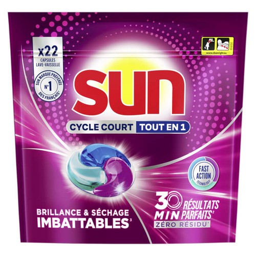 Sun Capsules Lave-Vaisselle Cycle Court Regular 22 Pastilles