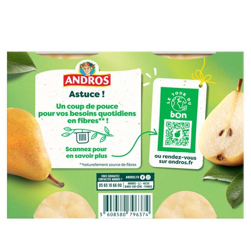 Andros Compote Poire morceaux croquants 4x100g