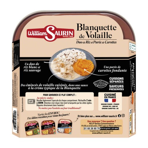 William Saurin Blanquette volaille duo de riz et purée de carottes 320g